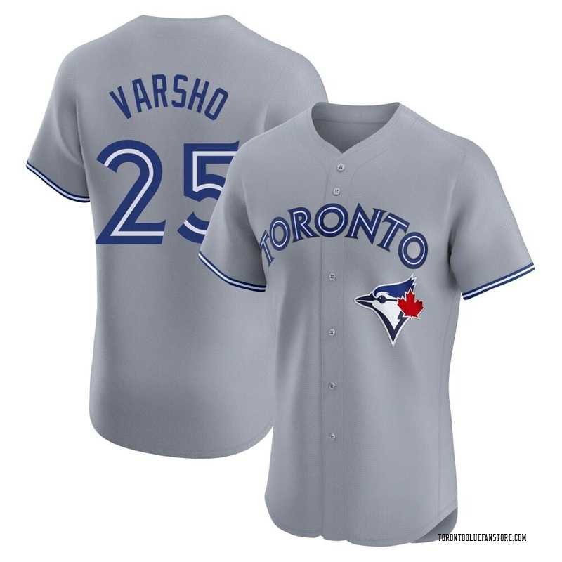 Mens Toronto Blue Jays #25 Daulton Varsho Grey Cool Base Stitched Baseball Jersey Dzhi